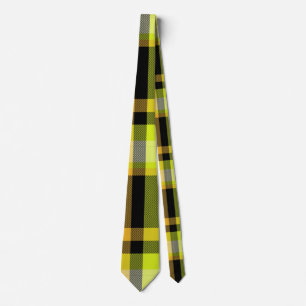 Cravate Design Motif Plaid Classique Jaune Tartan Noir