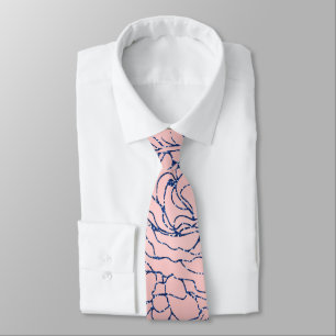 Cravate Design stylé métal marine bleu et rose floral