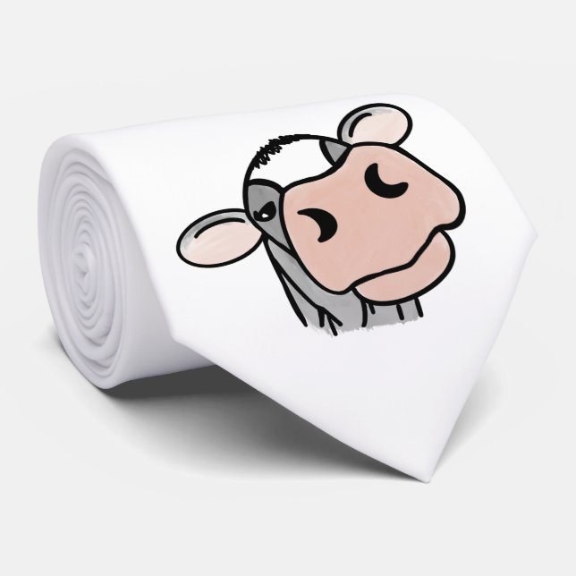 Cravate dessin animé vache noir blanc rose baiser gris ani (Roulé)