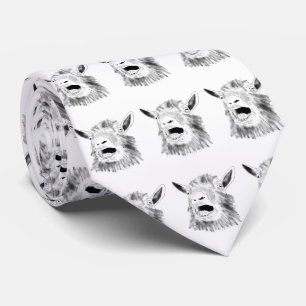Cravate Dessin drôle de chèvre cri noir et blanc