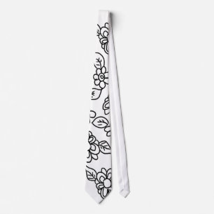 Cravate Dessin floral noir et blanc