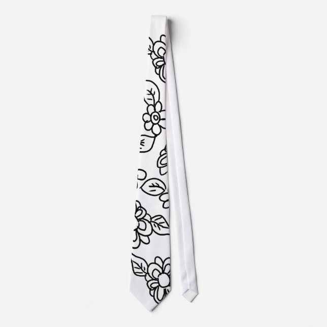 Cravate Dessin floral noir et blanc (Devant)