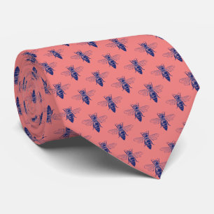 Cravate Dessin vintage de reine abeille en bleu