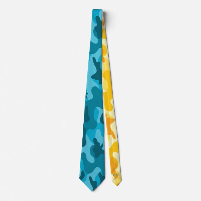 Cravate Deux tons Turquoise Bleu Camo Jaune Initiales  (Devant)