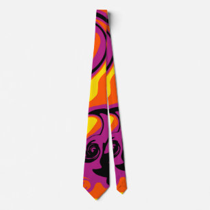 Cravate Déversement - Orange, Noir, Rose et Jaune 