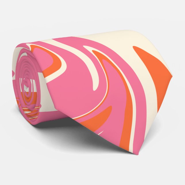 Cravate Déversement - rose, orange et crème (Roulé)