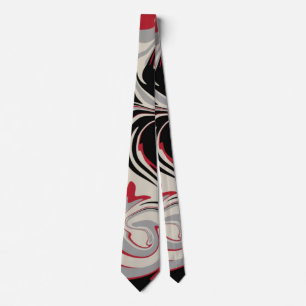 Cravate Déversement - Rouge, gris, noir et blanc os