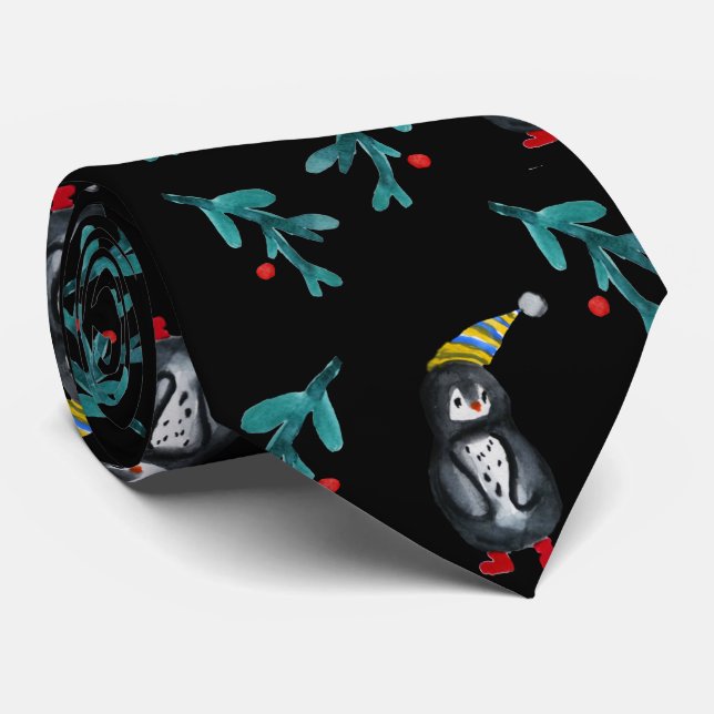 Cravate d'humeur des fêtes de Penguin (Roulé)