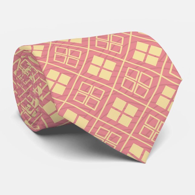 Cravate Diamond and Wave Pattern Gold Pink (Roulé)