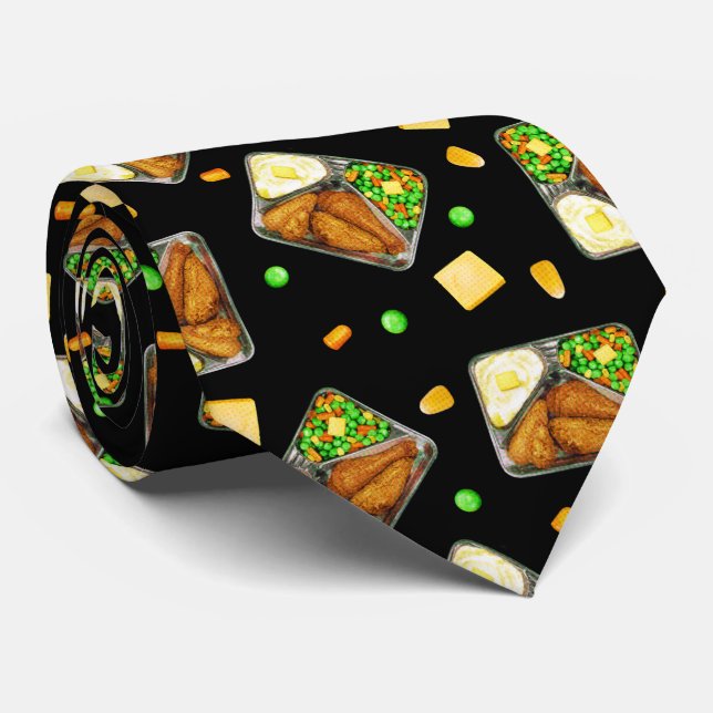 Cravate Dîner de poulet frit - en noir (Roulé)