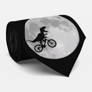 Cravate Dinosaur on a Bike In Sky With Moon