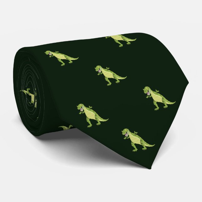 Cravate Dinosaure Vert Motif travail, cadeau de diplôme (Roulé)