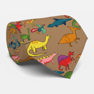 Cravate Dinosaures Arc-en-Ciel Brun