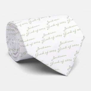Cravate Diplôme Sage Blanc Vert Année Personnalisée