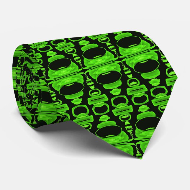 Cravate Diviseurs abstraits 02 de motif verts et noirs (Roulé)