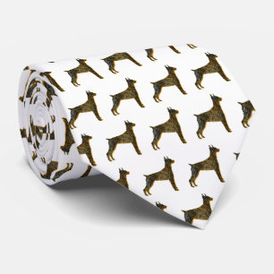 Cravate Doberman Pinscher Chien Silhouette Halloween Blanc