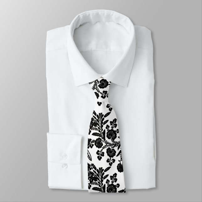 Cravate Don floral noir et blanc (Attaché)