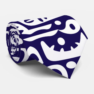 Cravate doodles bleu foncé et blanc 7 sur 7