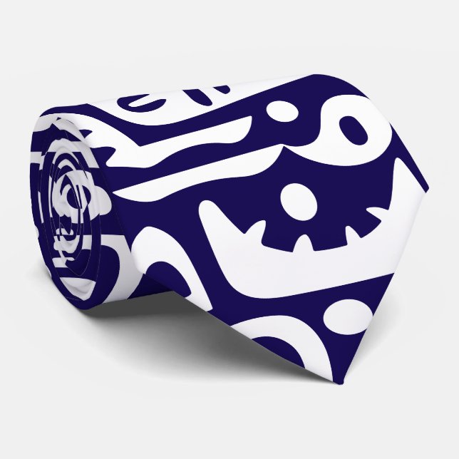 Cravate doodles bleu foncé et blanc 7 sur 7 (Roulé)