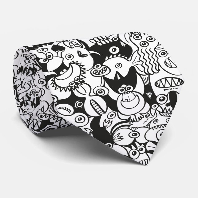 Cravate Doodles fous posant dans un design motif sans fail (Roulé)