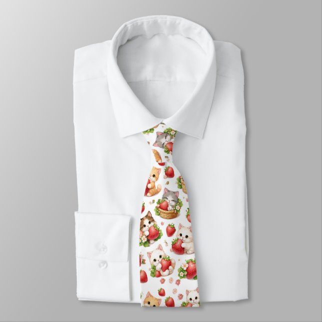 Cravate Douces chatons et fraises  (Attaché)