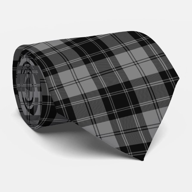 Cravate Douglas tartan noir gris plaid (Roulé)