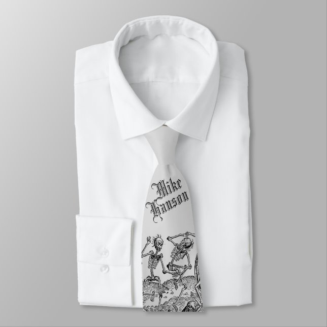 Cravate Dove Grey Gothique Black Death Skeletons (Attaché)