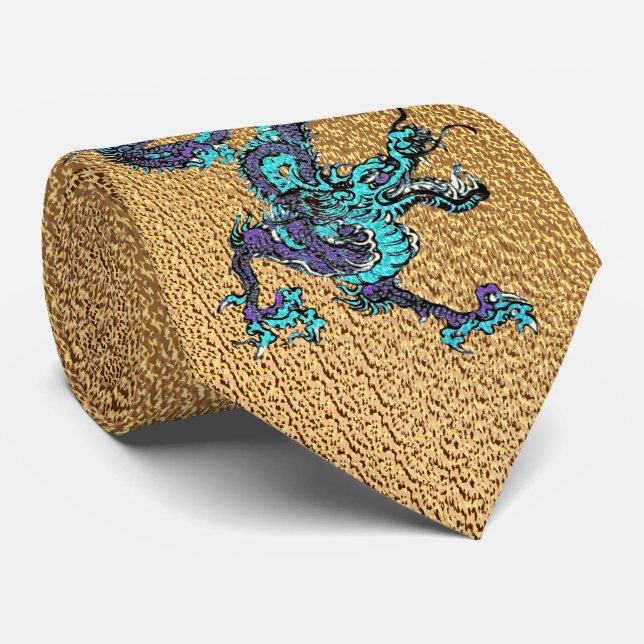 Cravate Dragon Bleu Et Violet (Roulé)