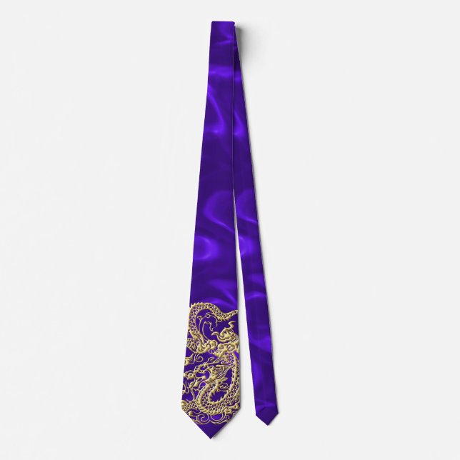 Cravate Dragon d'or embouti sur papier satin violet (Devant)