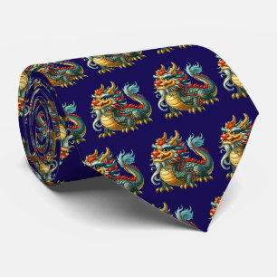 Cravate Dragon Japonais carrelé cool