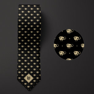 Cravate Dragon noir et or en profil avec Monogramme