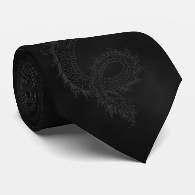 Cravate Dragon noir vintage de fumée (Roulé)