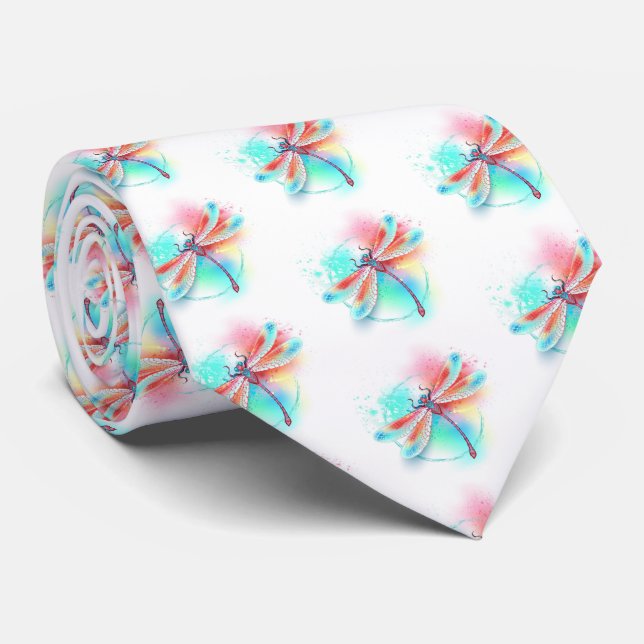 Cravate Dragonfly rouge sur l'arrière - plan aquarelle (Roulé)