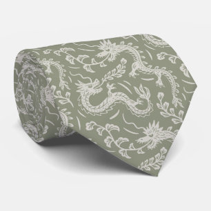 Cravate Dragons japonais bloc d'impression sauge vert
