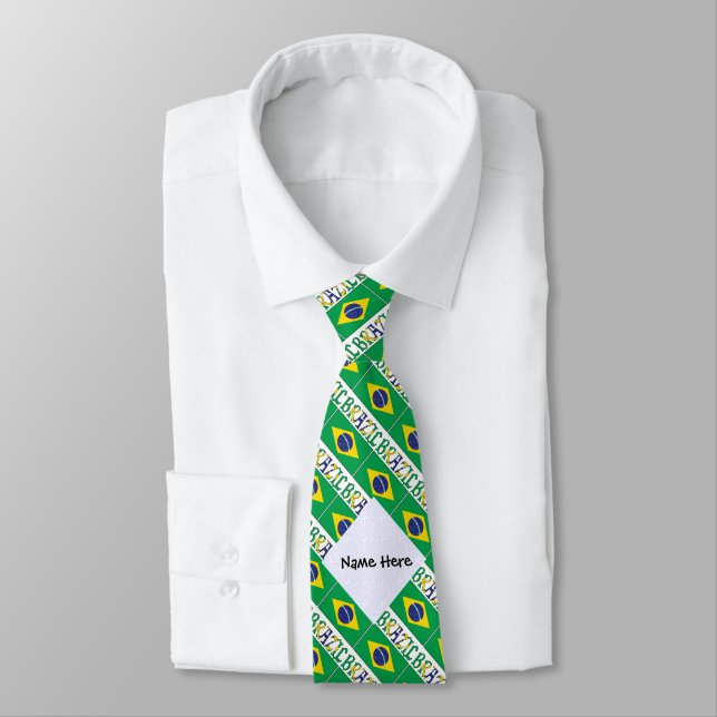 Cravate Drapeau brésilien avec votre nom (Attaché)