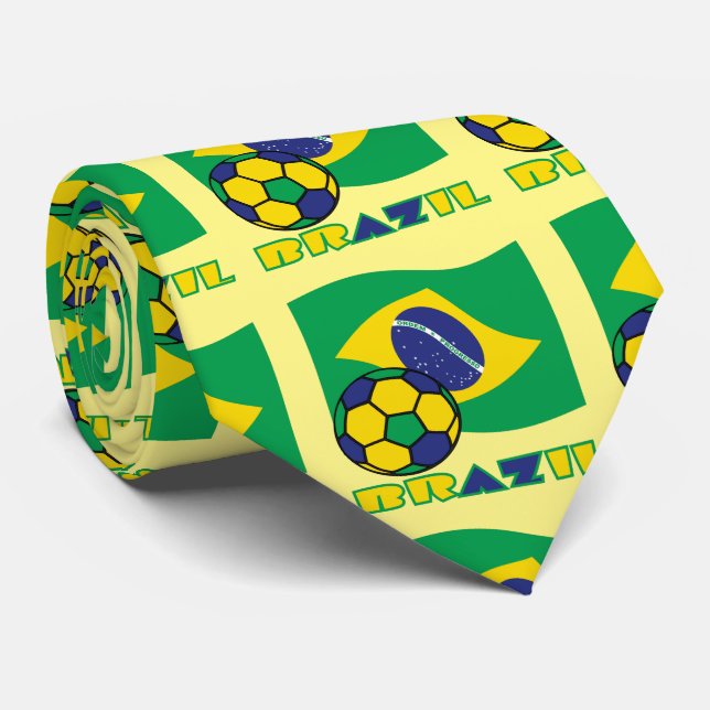 Cravate Drapeau brésilien et balle de football (Roulé)