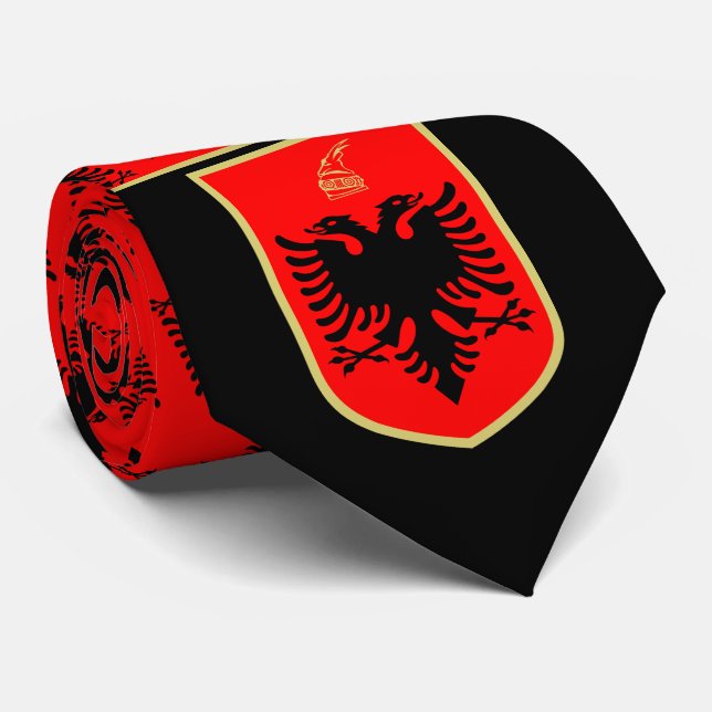Cravate Drapeau de l'Albanie, armoiries de l'Albanie (Roulé)