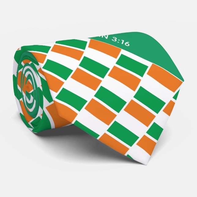 Cravate DRAPEAU IRLANDAIS patriotique Jean 3:16 Écriture (Roulé)