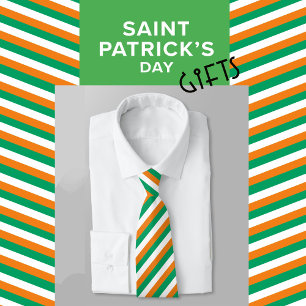 Cravate Drapeau irlandais vert orange moderne rayé