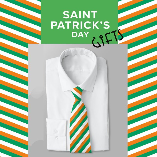 Cravate Drapeau irlandais vert orange moderne rayé (Créateur téléchargé)
