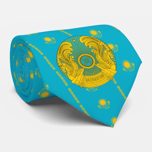 Cravate Drapeau kazakh et Emblème national, Kazakhstan (Roulé)