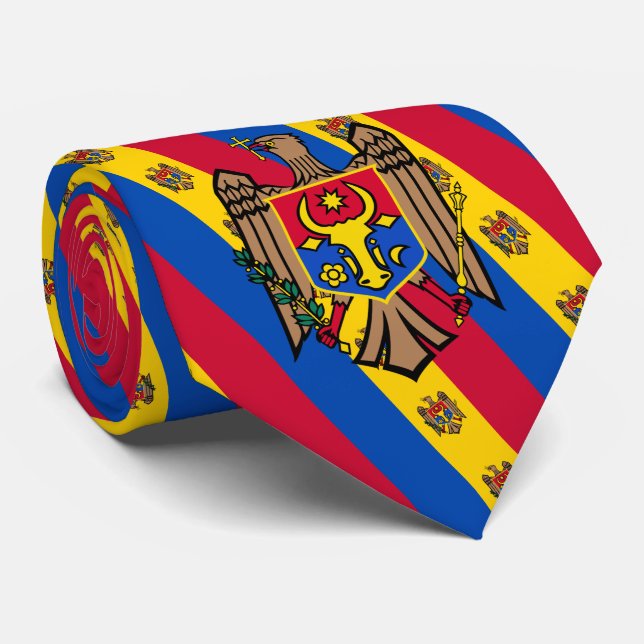 Cravate Drapeau moldave et armoiries, Drapeau de la Moldav (Roulé)