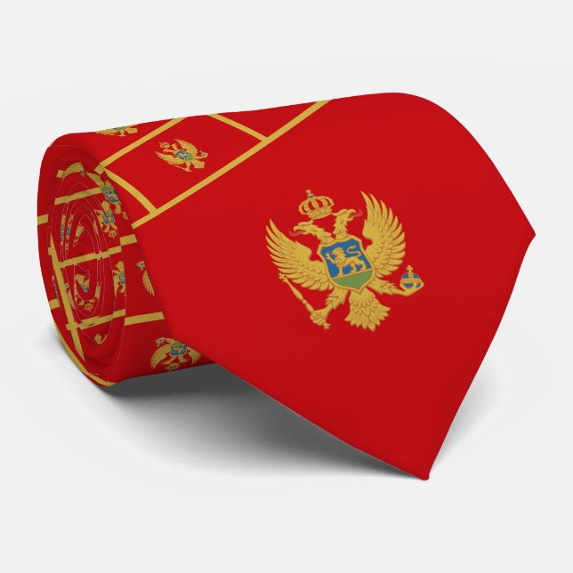 Cravate Drapeau monténégrin et armoiries, Monténégro (Roulé)