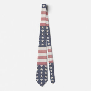 Cravate Drapeau rouge rustique blanc et bleu Vintage