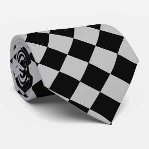 Cravate drapeau sport noir et gris chèque