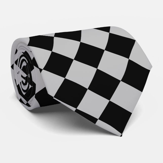 Cravate drapeau sport noir et gris chèque (Roulé)