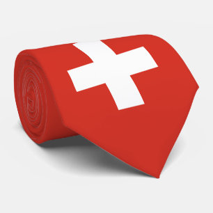 Cravate Drapeau Suisse - croix blanche