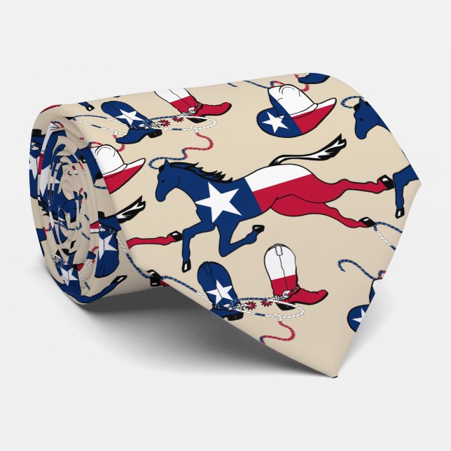 Cravate Drapeau Texas Imprimer Botte De Cheval Et Casquett (Roulé)