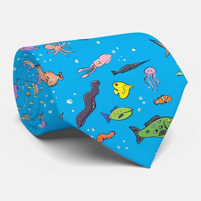 Cravate Drôle des créatures marines dessin motif (Roulé)