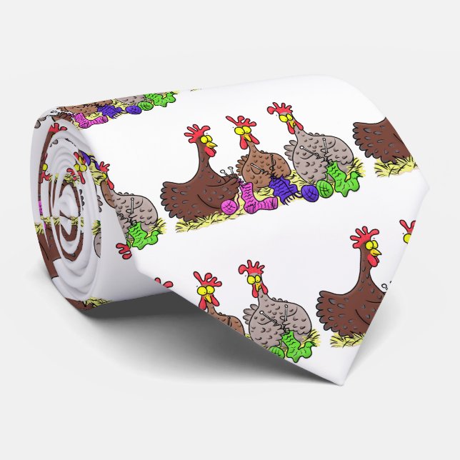 Cravate Drôle dessin animé de poulets de tricot (Roulé)
